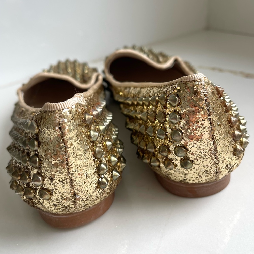 Steve Madden Studlyy Studded Gold Glitter Flats size 9.5 NWT - Picture 3 of 4